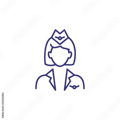 Stewardess line icon. Flight attendant, hostess, crew. Occupation concept. Can be used for topics like aviation, transportation, service