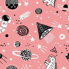 Crédence de cuisine Cosmos patrons Vaisseau spatial planètes et astres  © bukhavets