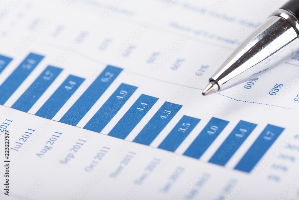 Pen on the Financial Document with Graph - Close Up Pen on the Financial Document with Graph - Close Up