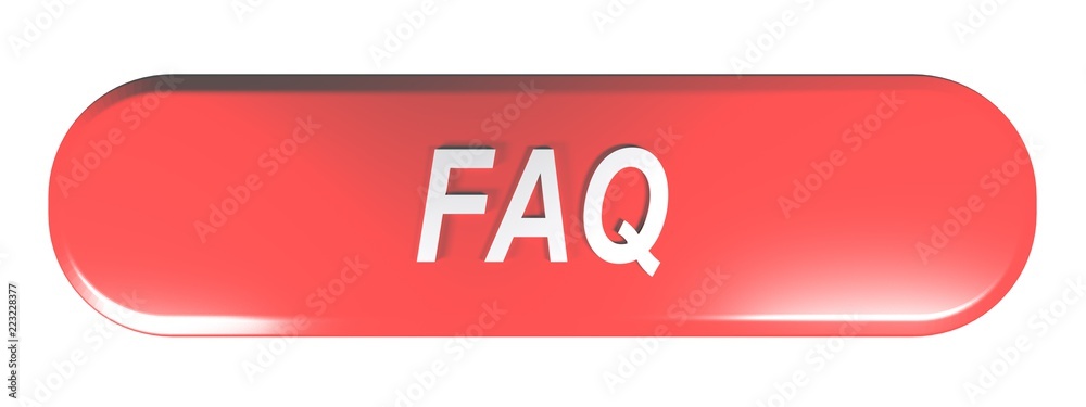Red rounded rectangle push button FAQ - 3D rendering Red rounded rectangle push button FAQ - 3D rendering