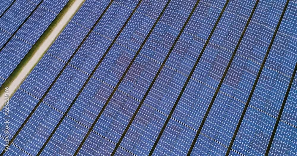 champs de panneaux solaire dans une ferme solaire