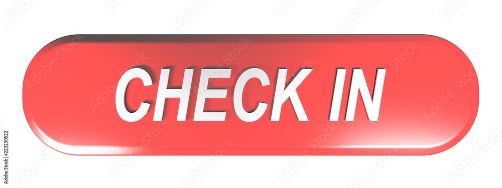 Red rounded rectangle push button CHECK IN - 3D rendering Red rounded rectangle push button CHECK IN - 3D rendering