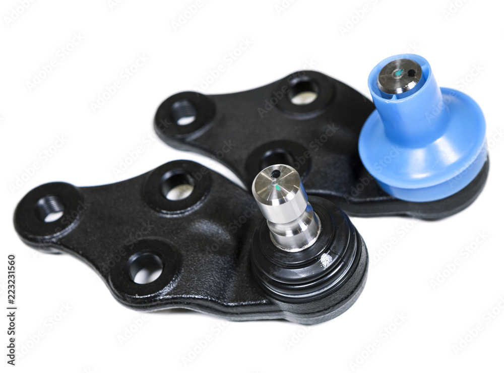 Two after market repair parts, suspension ball joints isolated on white background Two after market repair parts, suspension ball joints isolated on white background