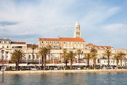 Split city waterfront view with the Riva street and the Diocletian Palace in Croatia