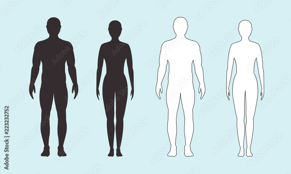 Male and female silhouette on blue background, vector.