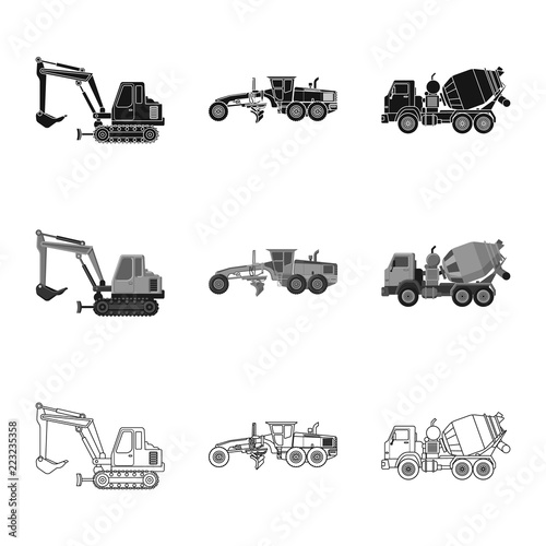 Vector design of build and construction sign. Set of build and machinery stock vector illustration.