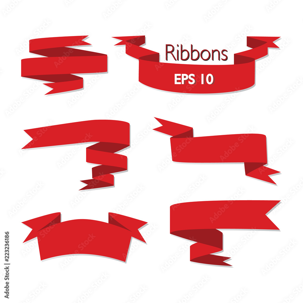 Set of Red ribbon banners set. Isolated on white Set of Red ribbon banners set. Isolated on white