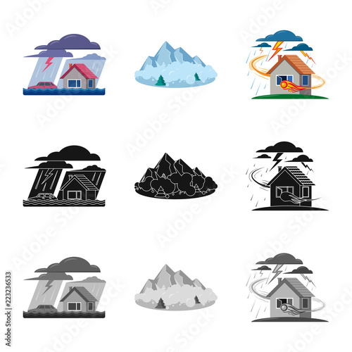 Vector design of natural and disaster sign. Set of natural and risk stock symbol for web.