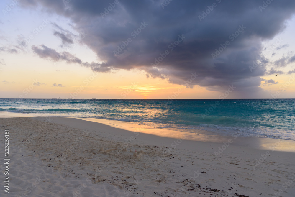 View of caribbean seascape at sunset