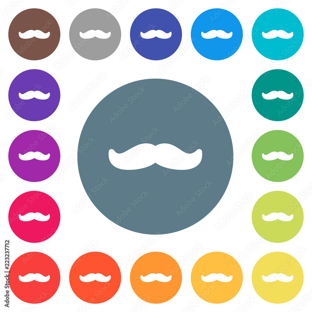 Mustache flat white icons on round color backgrounds Mustache flat white icons on round color backgrounds