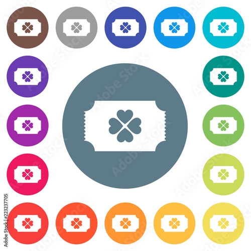 Lottery ticket flat white icons on round color backgrounds