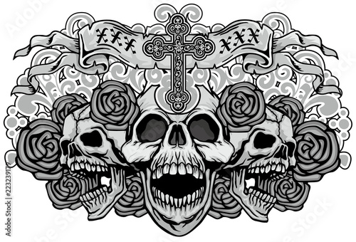 Gothic coat of arms with skull, grunge vintage design t shirts