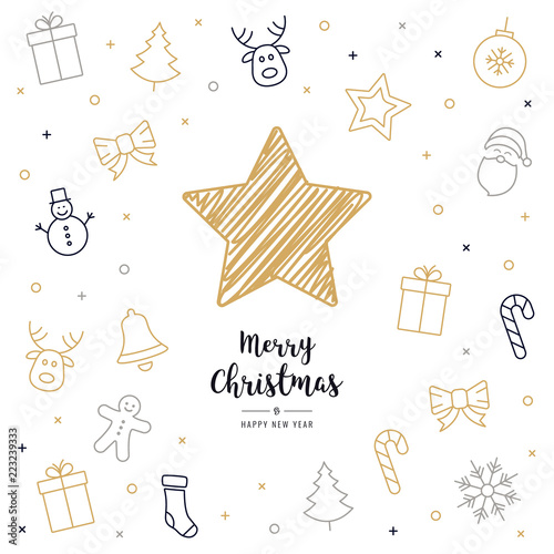 christmas card icon elements golden black text greeting drawing star isolated background