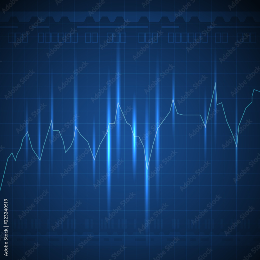 Glowing blue graph line going up on dark background Glowing blue graph line going up on dark background