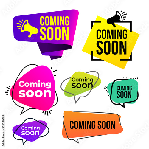 Set of coming soon icon. Vector illustration. Isolated on white background.