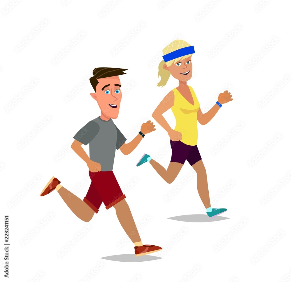 Couple jogging in the city park. the jog-a-Thon, marathon. Vector illustration Couple jogging in the city park. the jog-a-Thon, marathon. Vector illustration