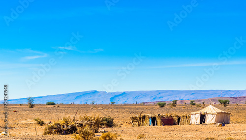 Bedouin tent in the Sahara desert of Morocco next to M'hamid