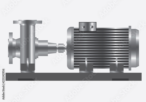 Metal pump with motor on support on white background 