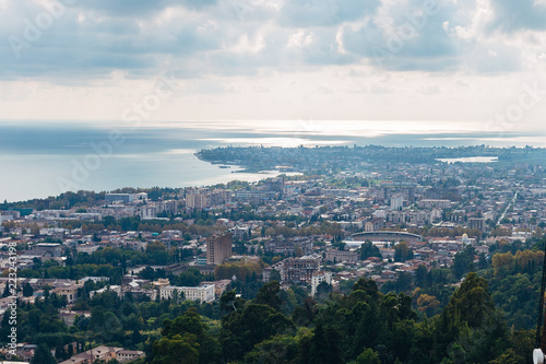 Aerial view of Black sea coast at resort town Sukhum  photo