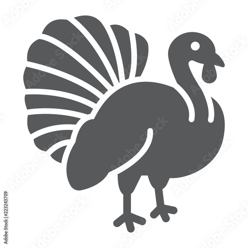 Turkey bird glyph icon, animal and farm, poultry sign, vector graphics, a solid pattern on a white background.