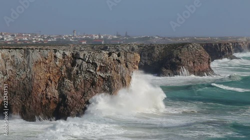 Hercules waves in the storm in Sagres. Costa Vicentina
