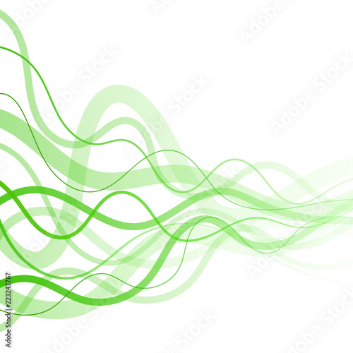 Abstract green and waves transparent lines on white background