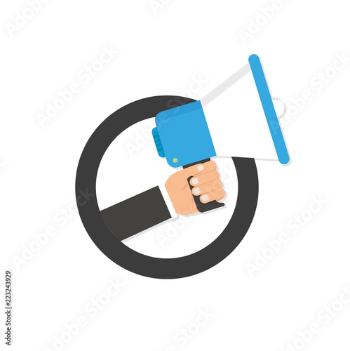 Hand holding megaphone with Important Announcement. Vector illustration.