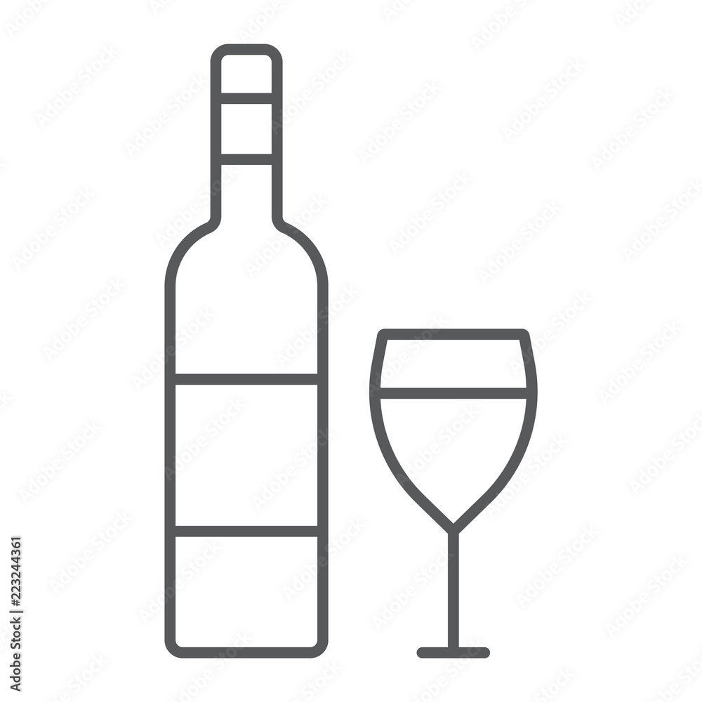 Wine thin line icon, alcohol and drink, glass sign, vector graphics, a linear pattern on a white background. Wine thin line icon, alcohol and drink, glass sign, vector graphics, a linear pattern on a white background.