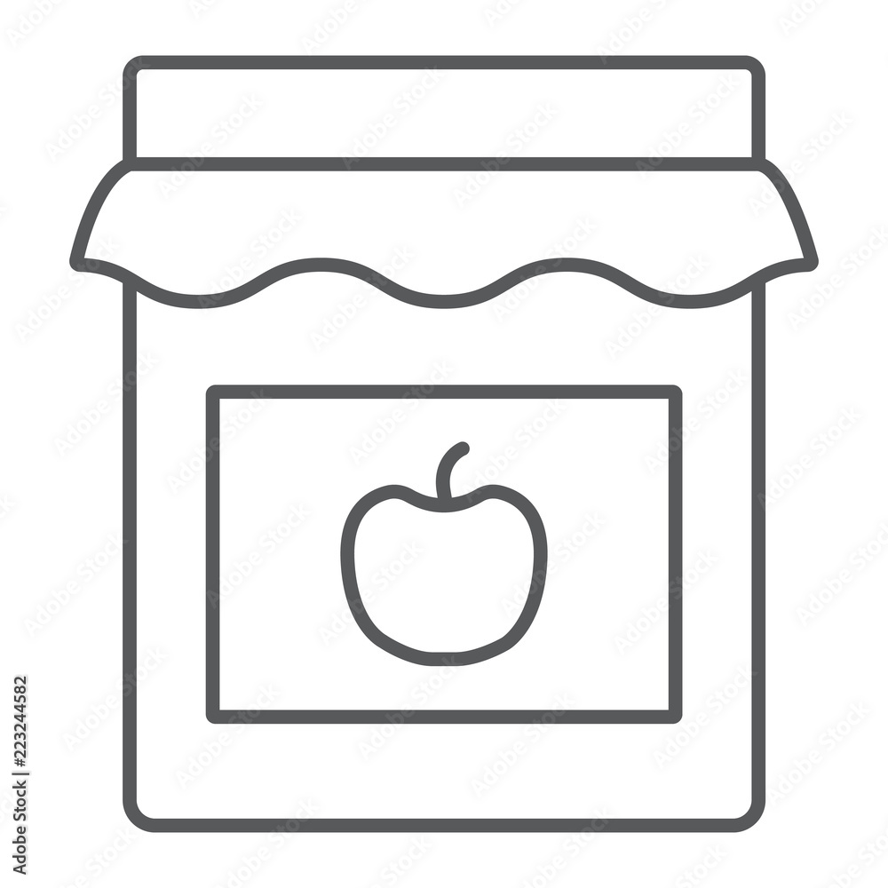 Jam thin line icon, jar and container, glass sign, vector graphics, a linear pattern on a white background.