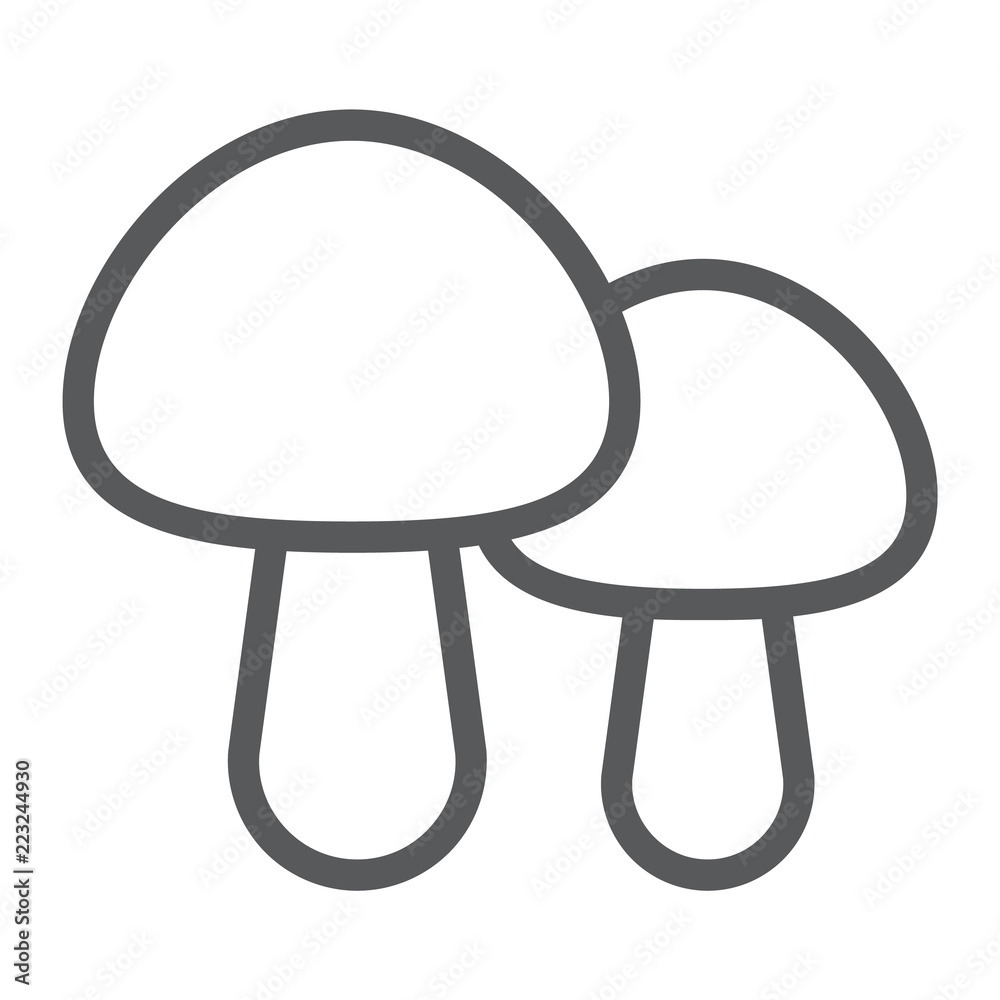 Mushroom line icon, food and vegetarian, champignon sign, vector graphics, a linear pattern on a white background. Mushroom line icon, food and vegetarian, champignon sign, vector graphics, a linear pattern on a white background.