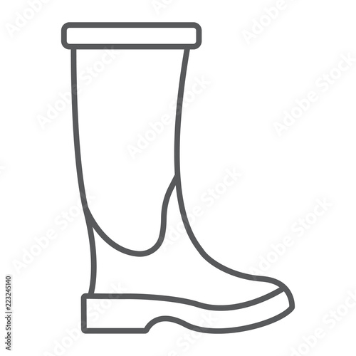 Rubber boot thin line icon, footwear and protection, galoshes sign, vector graphics, a linear pattern