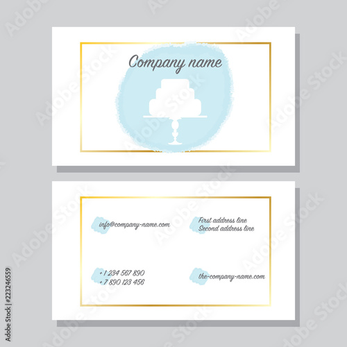 Business card template for print, for sweet cake shop, bakery, wedding style, retro, vintage design.