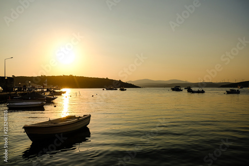 Sunset at a fishing village bay