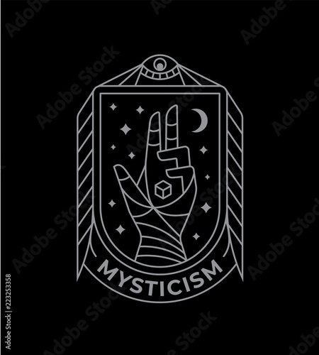 Mystic and esoteric symbol. Sacred geometry element, emblem, logo. Stroke outline illustration.