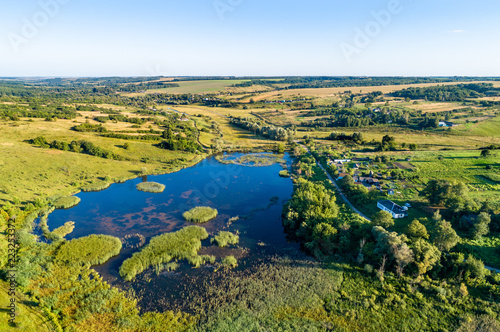 Aerial landscape of Russian Chernozemye. Provotorova village, Kursk region