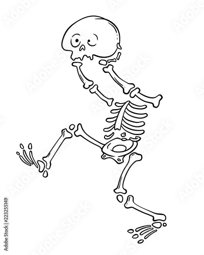 Cartoon character. Funny headless skeleton with skull in his hands. Colorind page.