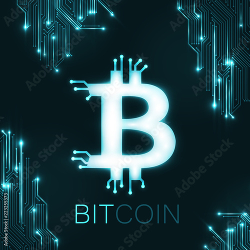 Bitcoin neon glowing logo. Vector eps10 isolated illustration.