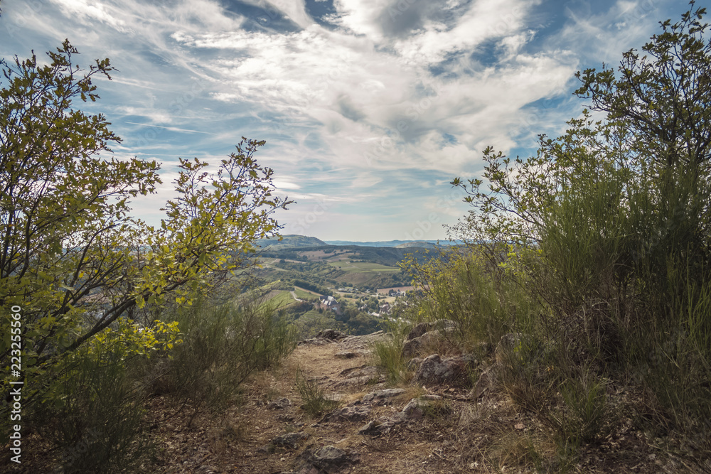 Look from hill cliff in Germany with dramatic sky horizon Look from hill cliff in Germany with dramatic sky horizon