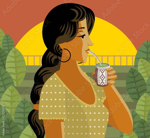 woman with hot tea yerba mate
