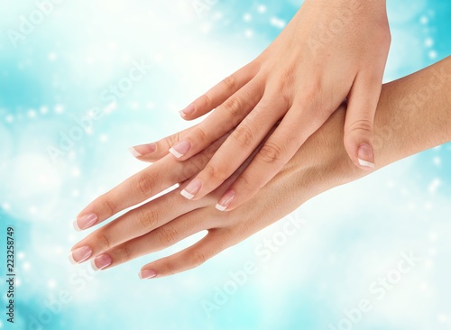 Woman hands with classic manicure