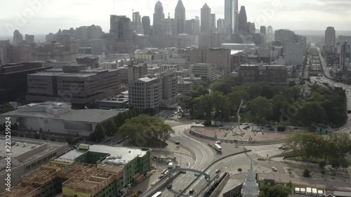 Aerial view of the Franklin Square and the skyscrapers of Center City, Philadelphia. Frankling Square has some popular attractions like the Bolt of Lightning. photo