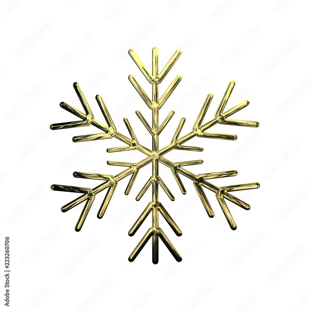 Goldene 3D Schneeflocke auf weißem Hintergrund Goldene 3D Schneeflocke auf weißem Hintergrund