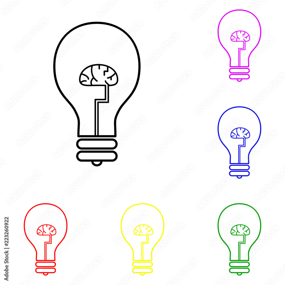 Element of Light bulb with a brain in multi colored icons. Premium quality graphic design icon. Simple icon for websites, web design, mobile app, info graphics Element of Light bulb with a brain in multi colored icons. Premium quality graphic design icon. Simple icon for websites, web design, mobile app, info graphics