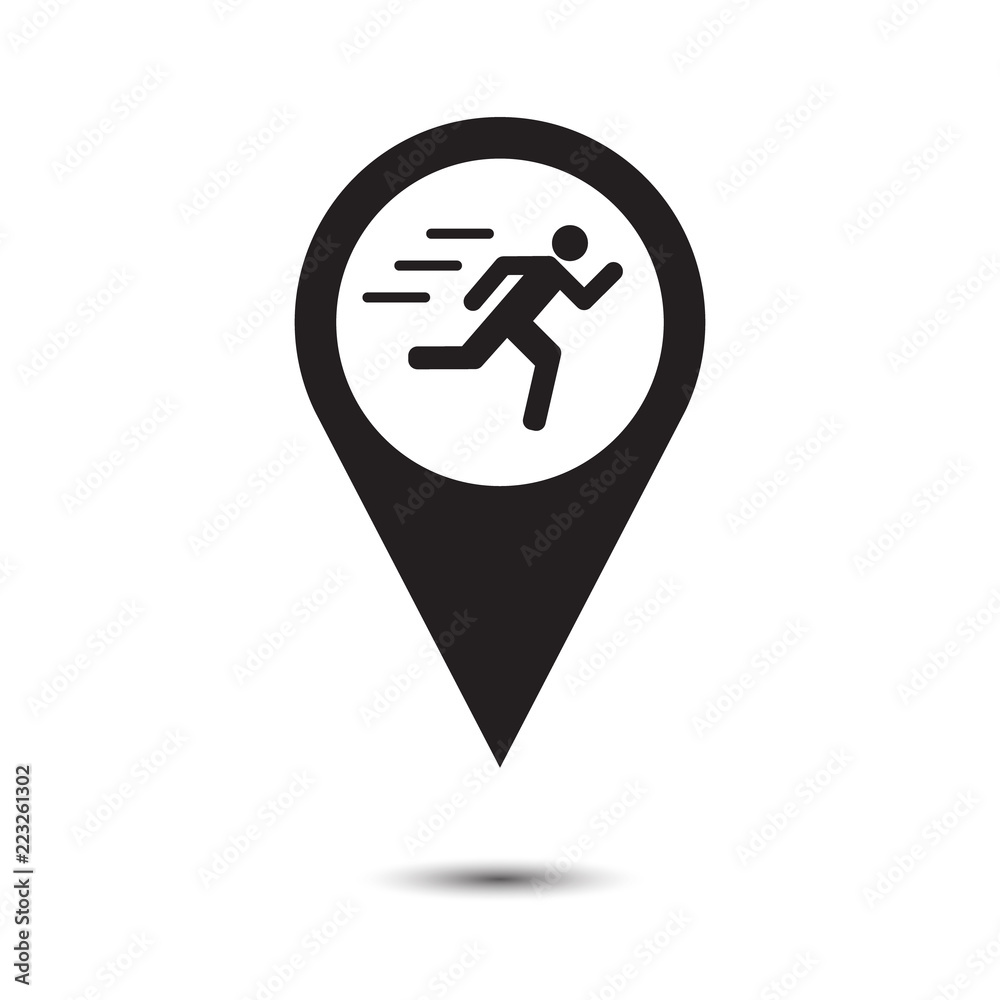 Sport event location pin. Marker icon of a running person. Sport event location pin. Marker icon of a running person.