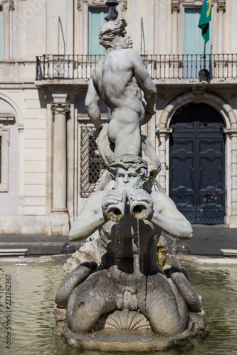 Detail from Fontana del Moro (Moor Fountain), which is a fountain located at the southern end of the Piazza Navona in Rome, Italy.