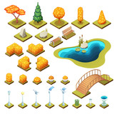 Isometric park constructor set. Isolated vector illustrations.