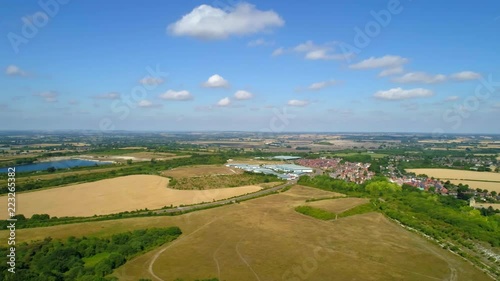 Aerial footage slowly panning over the beautiful landscape at Pitstone quarry photo