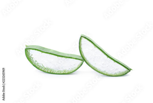 Aloe vera slices on white background