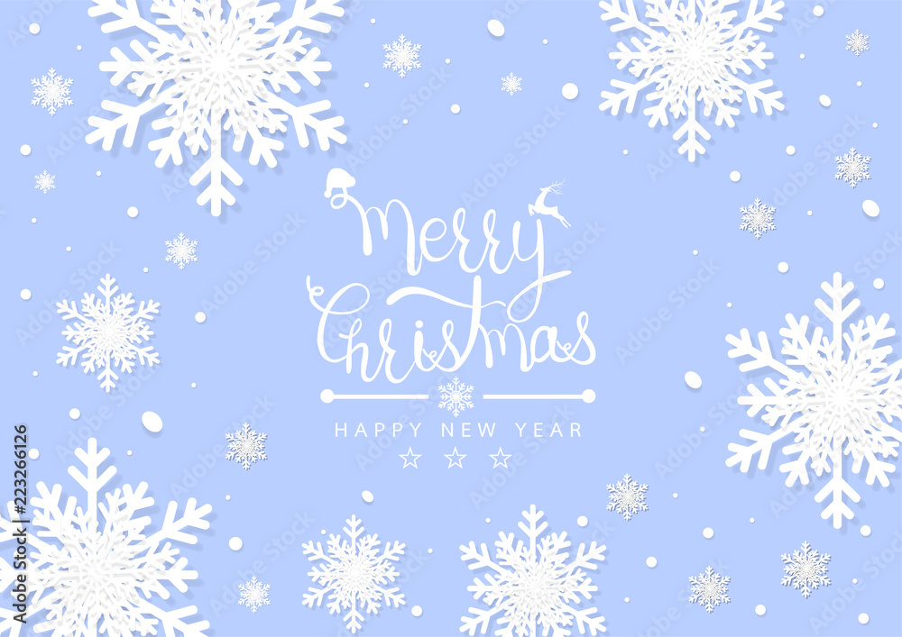 Merry Christmas and Happy New Years. Winter snowflakes background. Vector illustration