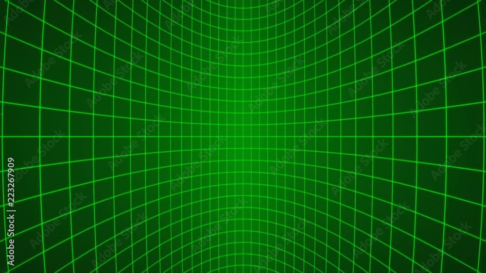 3d vertically moving green neon curved grid loop